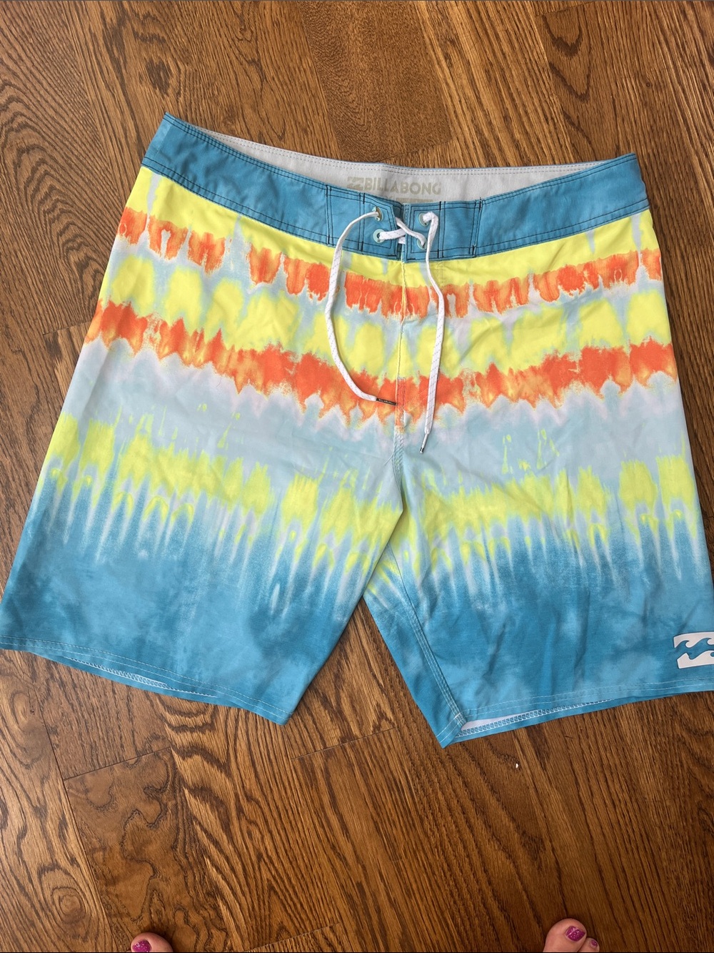 Billabong Men's Tie-Dye Teal Blue, Yellow & Orange Board Shorts